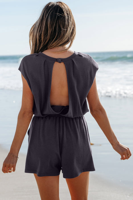 Frances Open Back Cap Sleeve Drawstring Romper