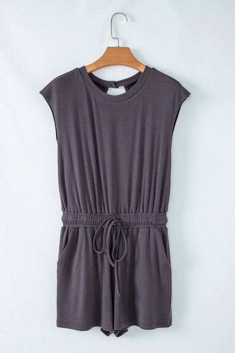 Frances Open Back Cap Sleeve Drawstring Romper