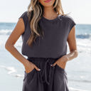 Bristol Black Small Frances Open Back Cap Sleeve Drawstring Romper