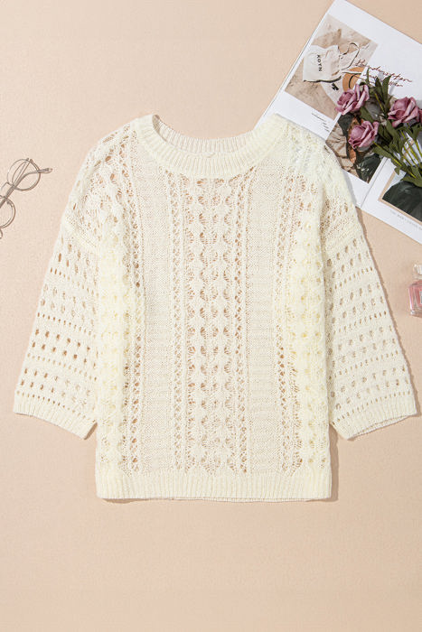 Francesca Hollow Out Knit Bracelet Sleeve Sweater