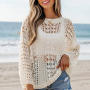 White Large Francesca Hollow Out Knit Bracelet Sleeve Sweater