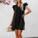  Pearl Ruffle Sleeve V Neck Frilled Shift Dress