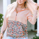  Gemma Floral Half Zip Kangaroo Pocket Hoodie