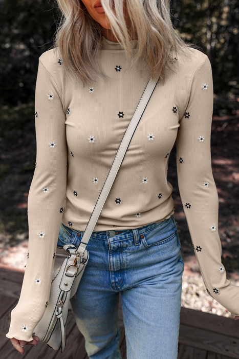 Genesis Embroidered Detail Ribbed Long Sleeve Top