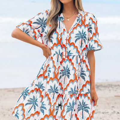 Genesis Palm Tree Printed Short Sleeve Dress