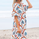  Genesis Palm Tree Printed Short Sleeve Dress