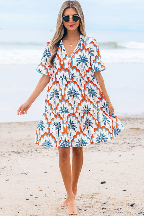 Genesis Palm Tree Printed Short Sleeve Dress