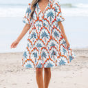  Genesis Palm Tree Printed Short Sleeve Dress