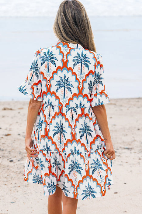 Genesis Palm Tree Printed Short Sleeve Dress