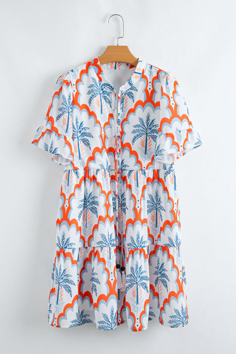 Genesis Palm Tree Printed Short Sleeve Dress