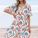 Orange Medium Genesis Palm Tree Printed Short Sleeve Dress
