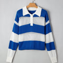  Genevieve Stripe Collar Eyelet Crochet Knitted Sweater