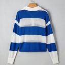  Genevieve Stripe Collar Eyelet Crochet Knitted Sweater
