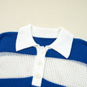  Genevieve Stripe Collar Eyelet Crochet Knitted Sweater