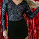  Gia Sequin V Neck Zipped Long Sleeve Bodysuit