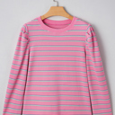 Pink Large Giana Stripe Textured Knit Long Sleeve Top