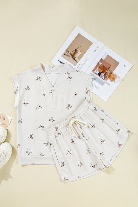 Gianna Bow Half Zip Tank and Shorts Set