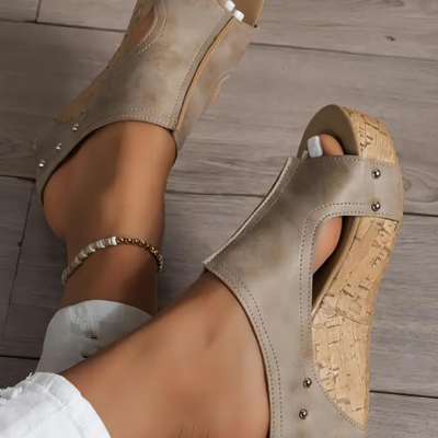 Gianna Pu Leather Wedge Slippers