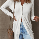 White Medium Gianna Ribbed Up Tunic Cardigan
