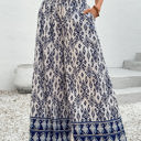 Blue Medium Giovanna Boho Pattern High Waist Wide Leg Loose Pants