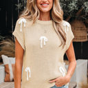 Parchment Medium Giselle applique Cap Sleeve Sweater