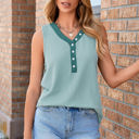  Giselle Buttoned  V Neck Tank Top