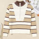 Khaki Stripe Large Gloria Zip Drop Shoulder Sweater