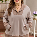  Goat Waffle Contrast Patchwork Plus Size Pocketed Hoodie