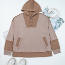  Goat Waffle Contrast Patchwork Plus Size Pocketed Hoodie