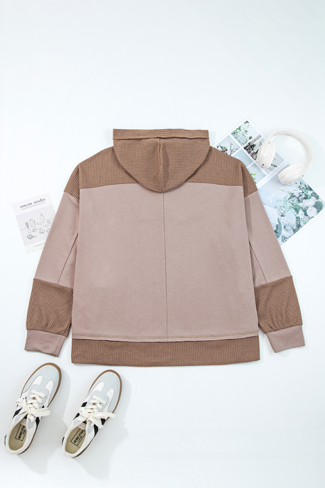 Goat Waffle Contrast Patchwork Plus Size Pocketed Hoodie