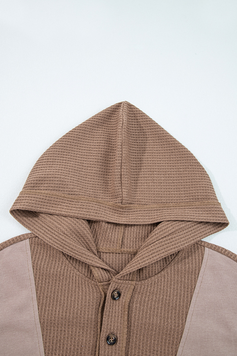 Goat Waffle Contrast Patchwork Plus Size Pocketed Hoodie