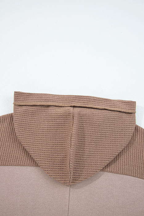 Goat Waffle Contrast Patchwork Plus Size Pocketed Hoodie