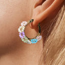  Gold Beaded Flower Hoop Earrings