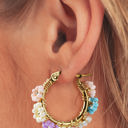  Gold Beaded Flower Hoop Earrings