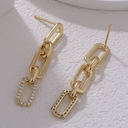  Gold Chain Link Rhinestone Decor Plate Stud Earrings