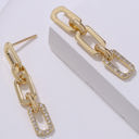  Gold Chain Link Rhinestone Decor Plate Stud Earrings