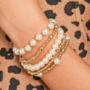  Gold Cross Pearls Decor Multi Layer Bracelets