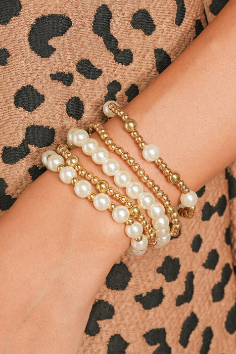 Gold Cross Pearls Decor Multi Layer Bracelets