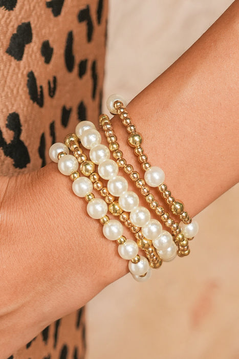 Gold Cross Pearls Decor Multi Layer Bracelets