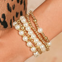  Gold Cross Pearls Decor Multi Layer Bracelets