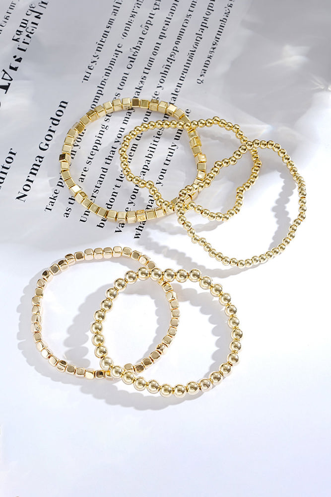 Gold Cube Beaded 5 Pcs Bracelet