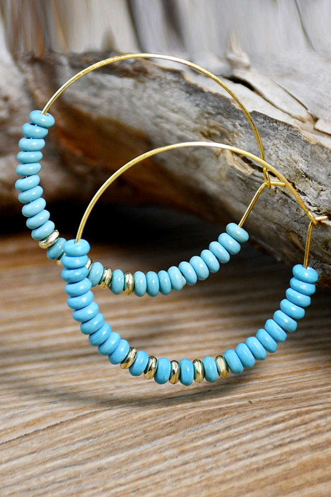 Gold Faux Turquoise Beaded Hoop Earrings