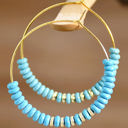  Gold Faux Turquoise Beaded Hoop Earrings