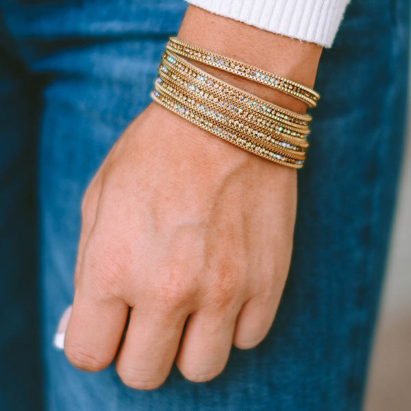 Gold Full Diamond Leather Wide Edge Magnetic Buckle Bracelet