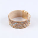  Gold Full Diamond Leather Wide Edge Magnetic Buckle Bracelet