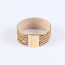  Gold Full Diamond Leather Wide Edge Magnetic Buckle Bracelet