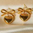  Gold Heart and Bow Studded Earrings