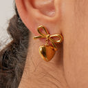  Gold Heart and Bow Studded Earrings