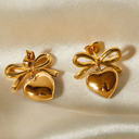  Gold Heart and Bow Studded Earrings