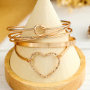  Gold Heart Knot Plated Multi Layer Open Cuff Bracelet Set